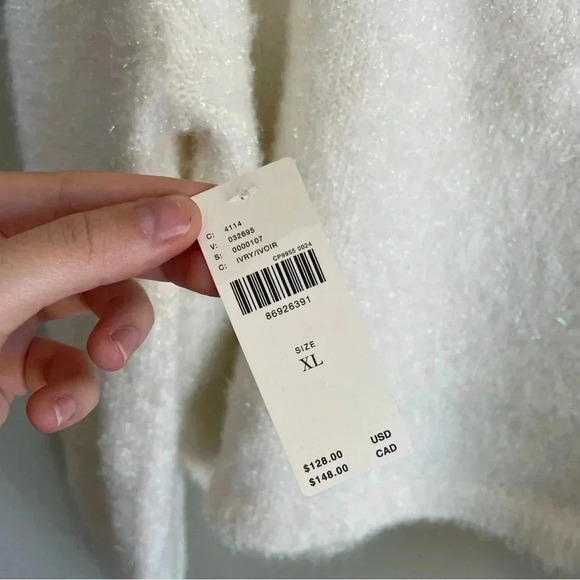 NWT Anthropologie Sweater Tie Back White Fuzzy Sparkle Shimmer Long Sleeve XL - Picture 9 of 11